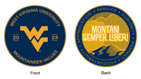 Design A features WV's state motto of "Montani Semper Liberi" with a mountain landscape background